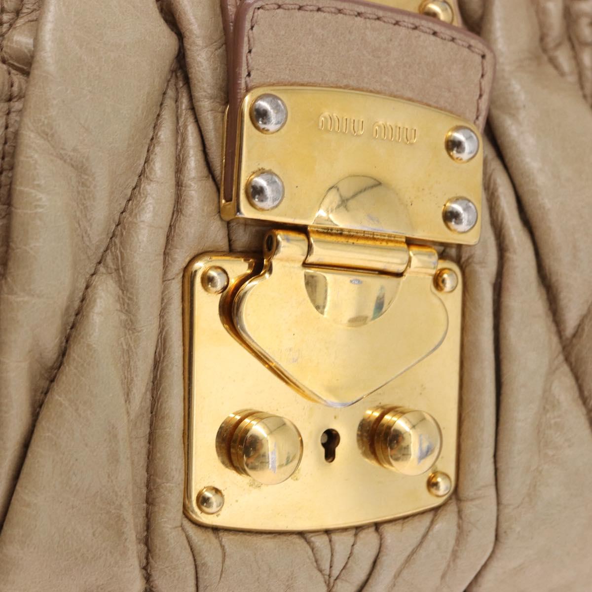 Miu Miu Matelasse Hand Bag Leather Beige Gold Tone Auth 198527A
