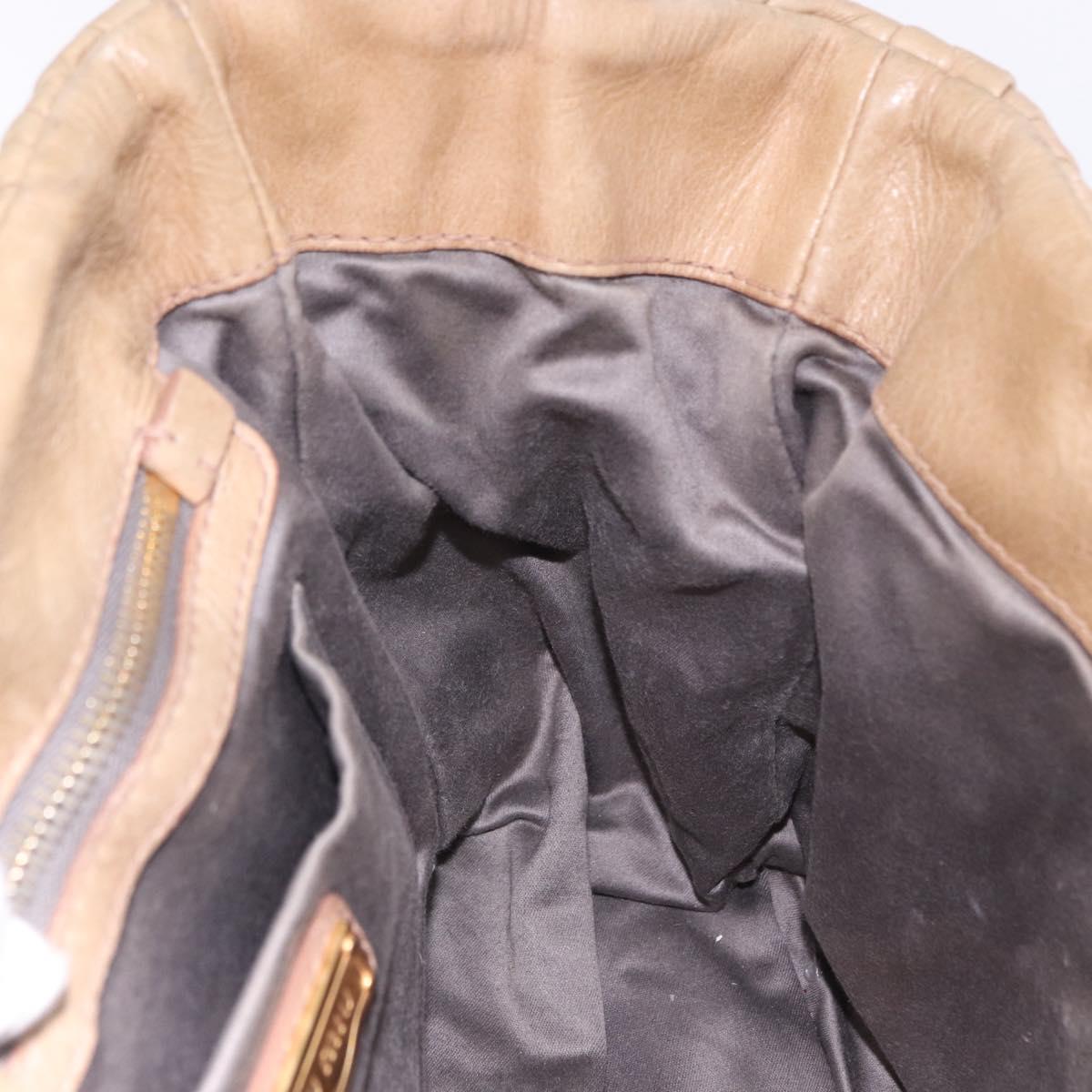 Miu Miu Matelasse Hand Bag Leather Beige Gold Tone Auth 198527A