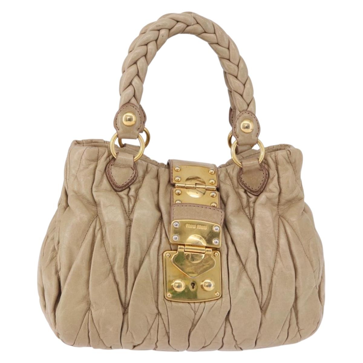 Miu Miu Matelasse Hand Bag Leather Beige Gold Tone Auth 198527A