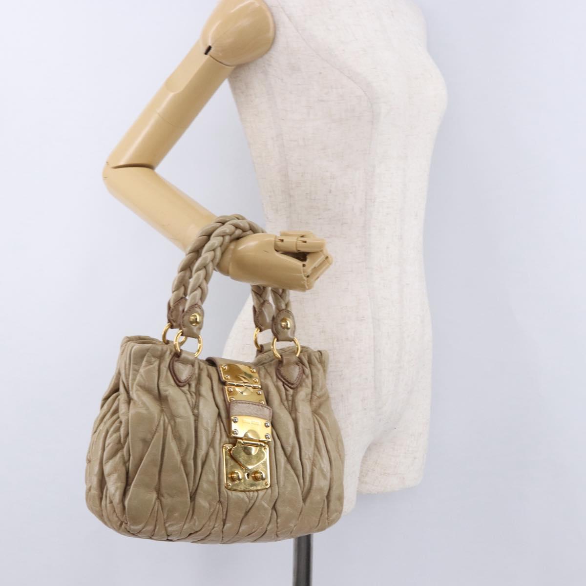 Miu Miu Matelasse Hand Bag Leather Beige Gold Tone Auth 198527A