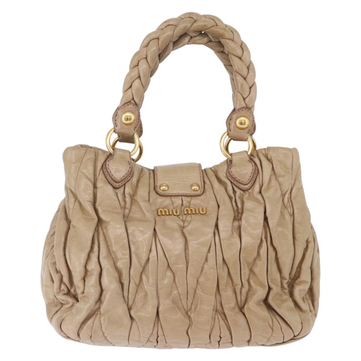 Miu Miu Matelasse Hand Bag Leather Beige Gold Tone Auth 198527A