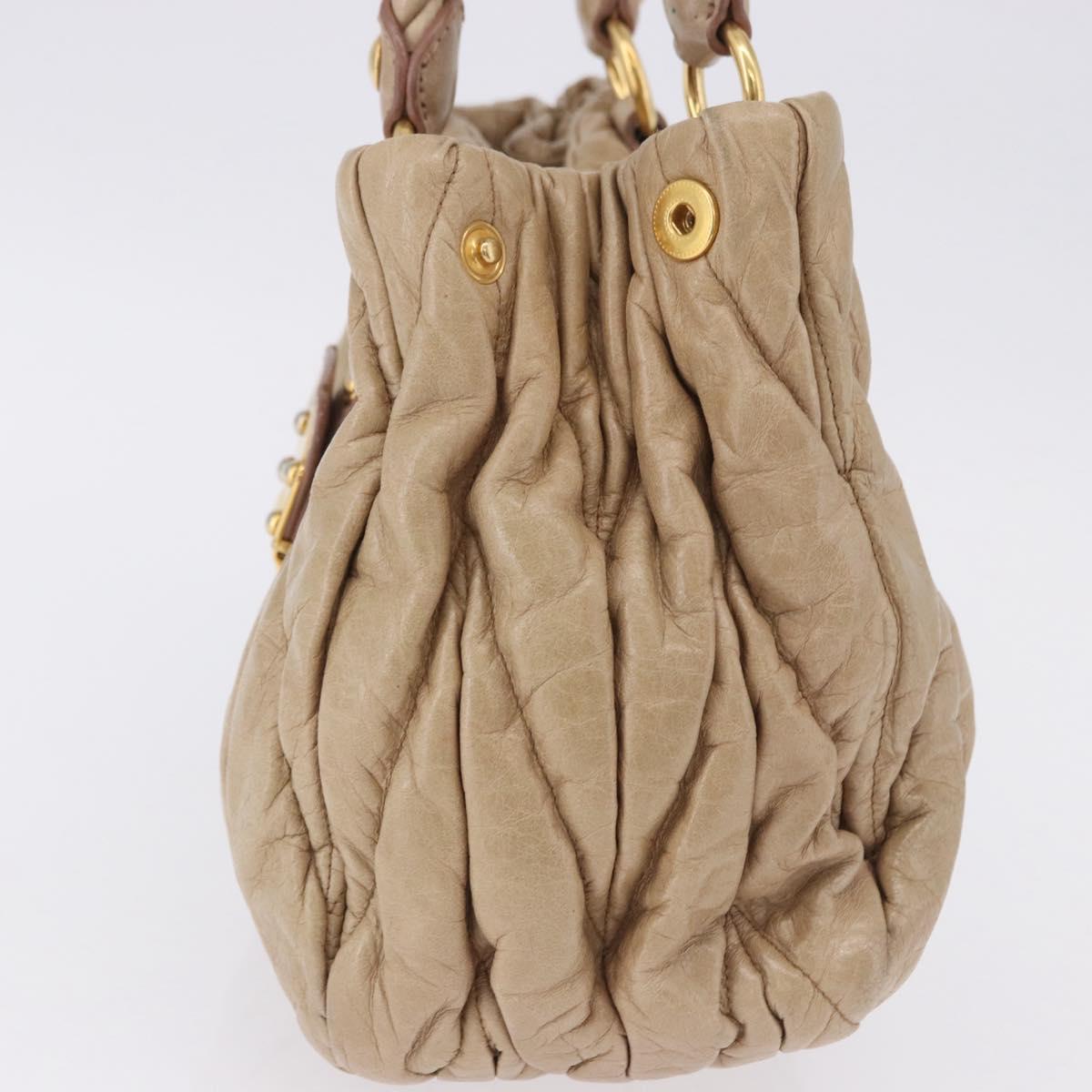 Miu Miu Matelasse Hand Bag Leather Beige Gold Tone Auth 198527A