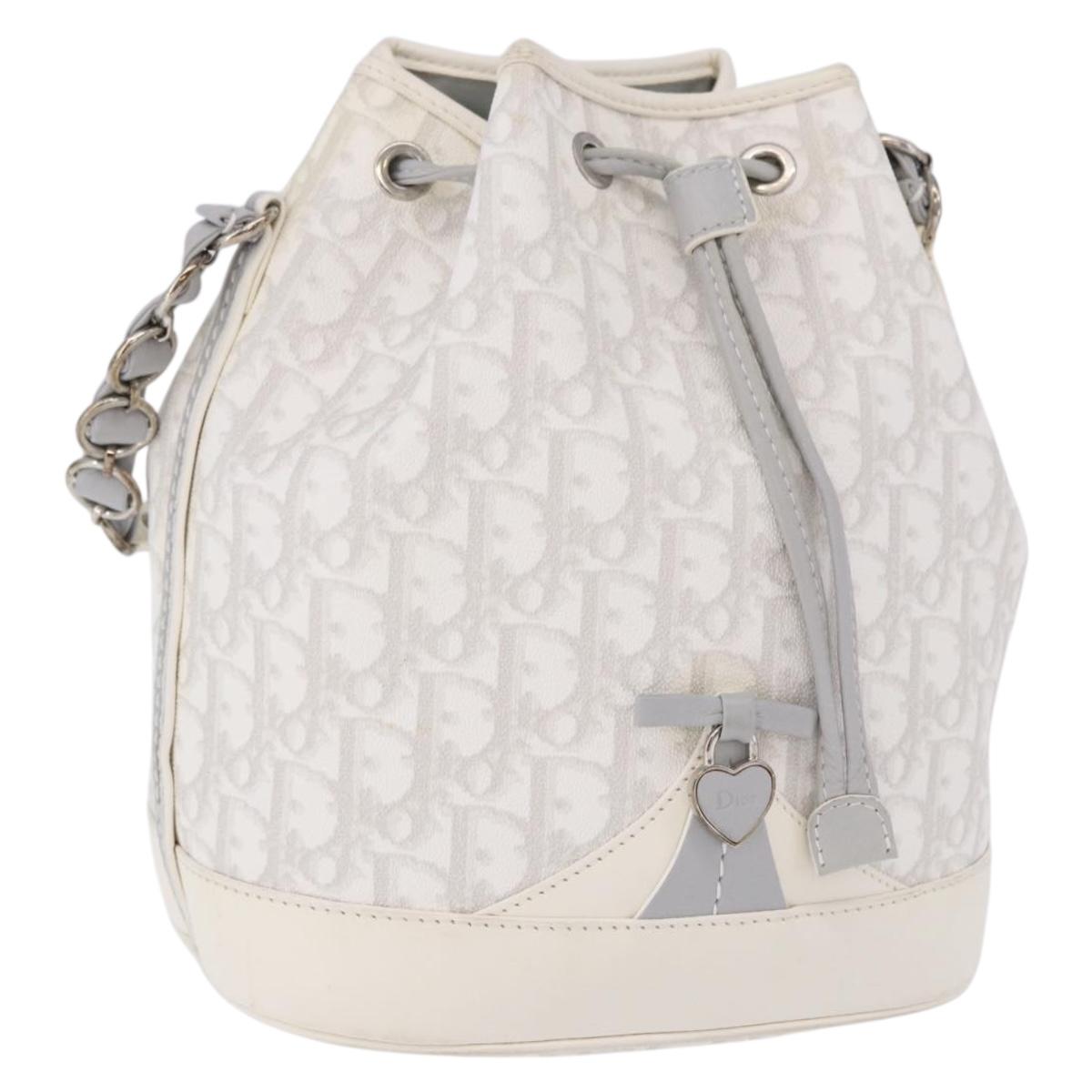 Christian Dior Trotter Romantic Chain Shoulder Bag PVC White Silver Auth 198528V