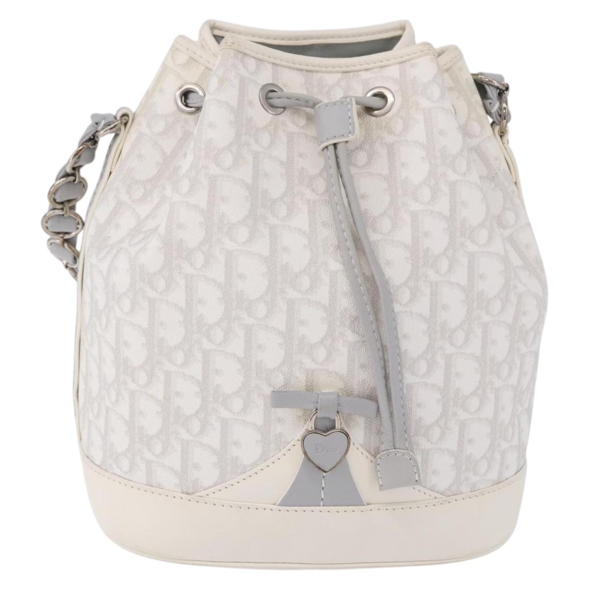 Christian Dior Trotter Romantic Chain Shoulder Bag PVC White Silver Auth 198528V