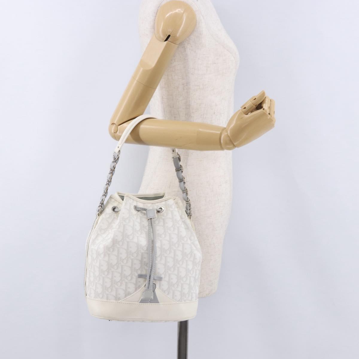 Christian Dior Trotter Romantic Chain Shoulder Bag PVC White Silver Auth 198528V