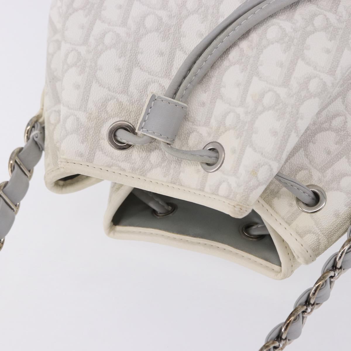 Christian Dior Trotter Romantic Chain Shoulder Bag PVC White Silver Auth 198528V