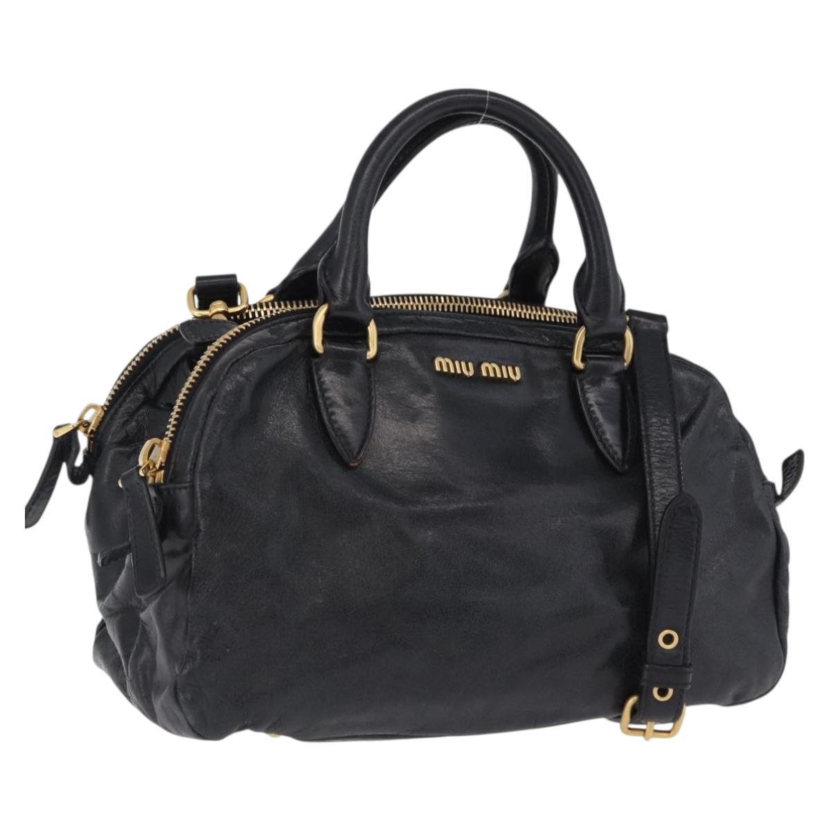Miu Miu Hand Bag Vitellolux 2way Black Gold Auth 198533A
