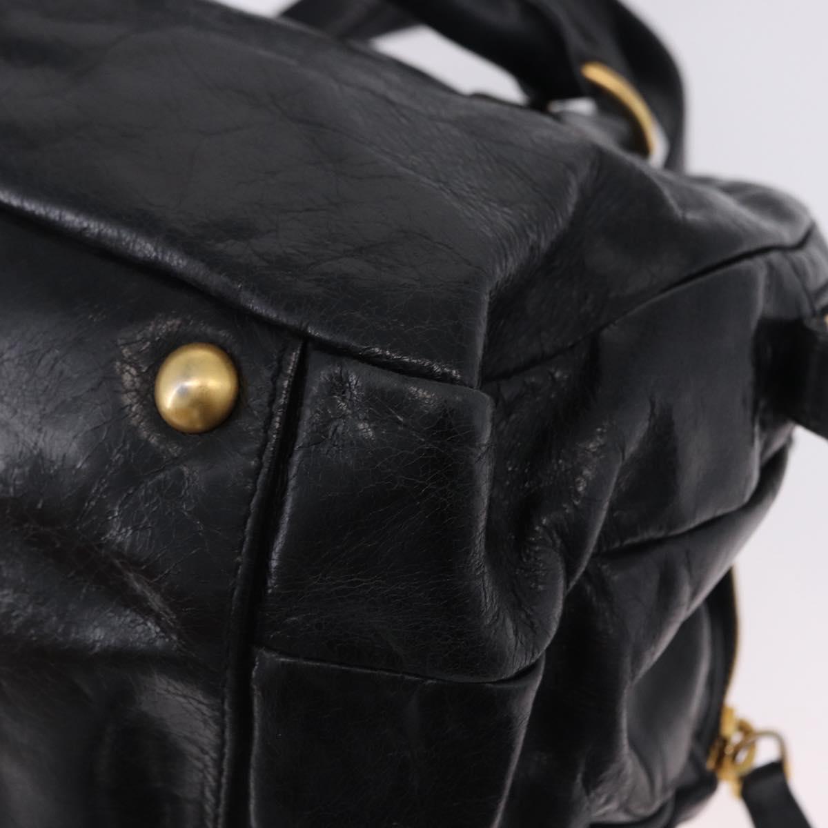 Miu Miu Hand Bag Vitellolux 2way Black Gold Auth 198533A