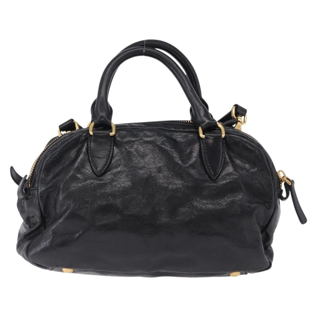 Miu Miu Hand Bag Vitellolux 2way Black Gold Auth 198533A