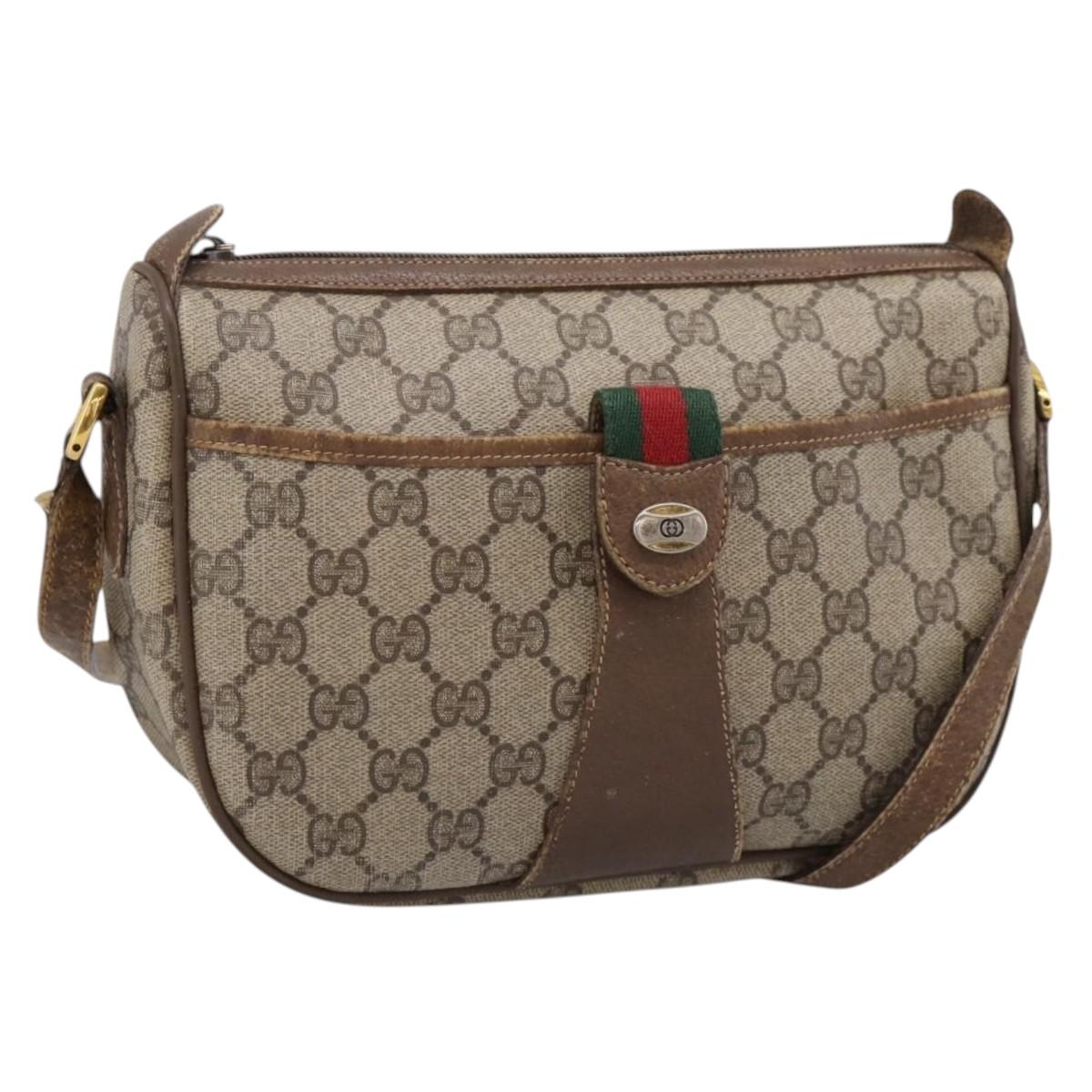 GUCCI GG Supreme Web Sherry Line Bag PVC Beige Gold 56 02 032 Auth 198534