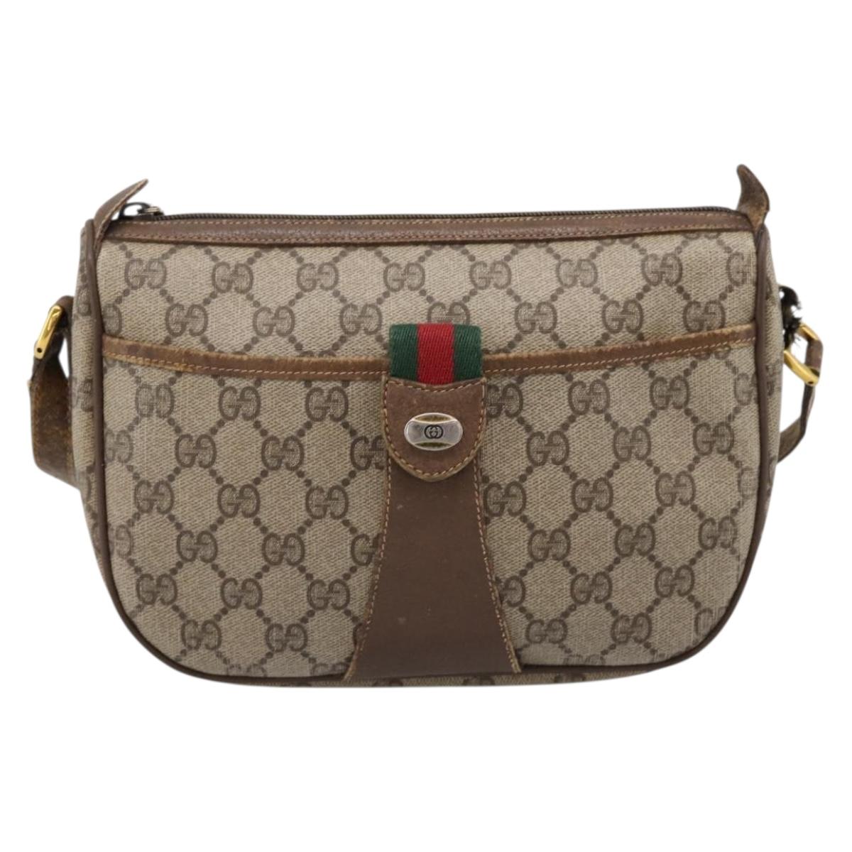 GUCCI GG Supreme Web Sherry Line Bag PVC Beige Gold 56 02 032 Auth 198534