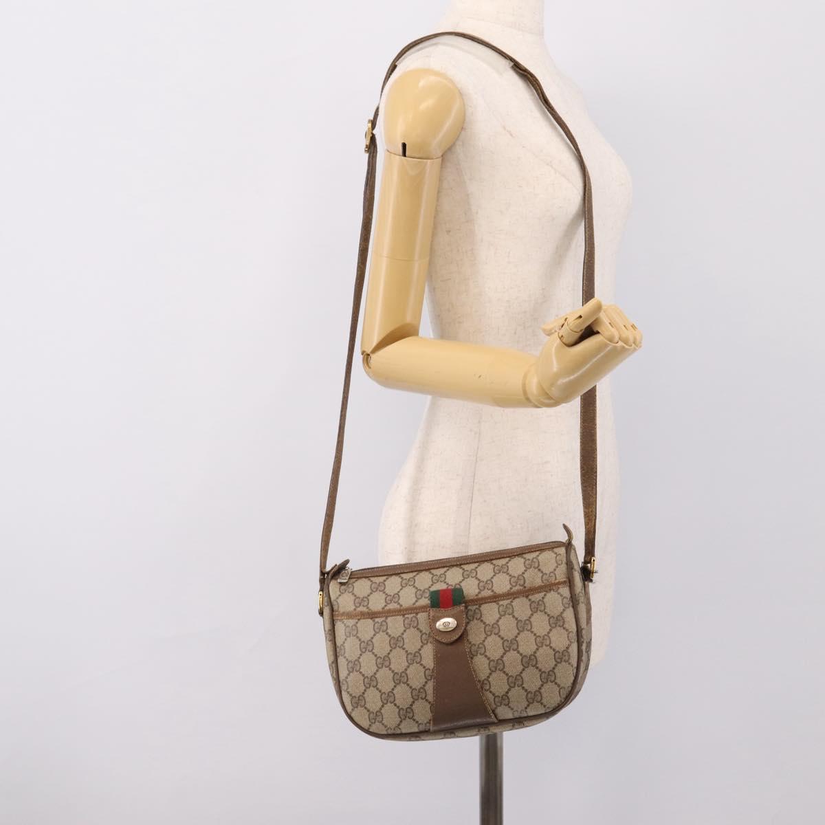 GUCCI GG Supreme Web Sherry Line Bag PVC Beige Gold 56 02 032 Auth 198534