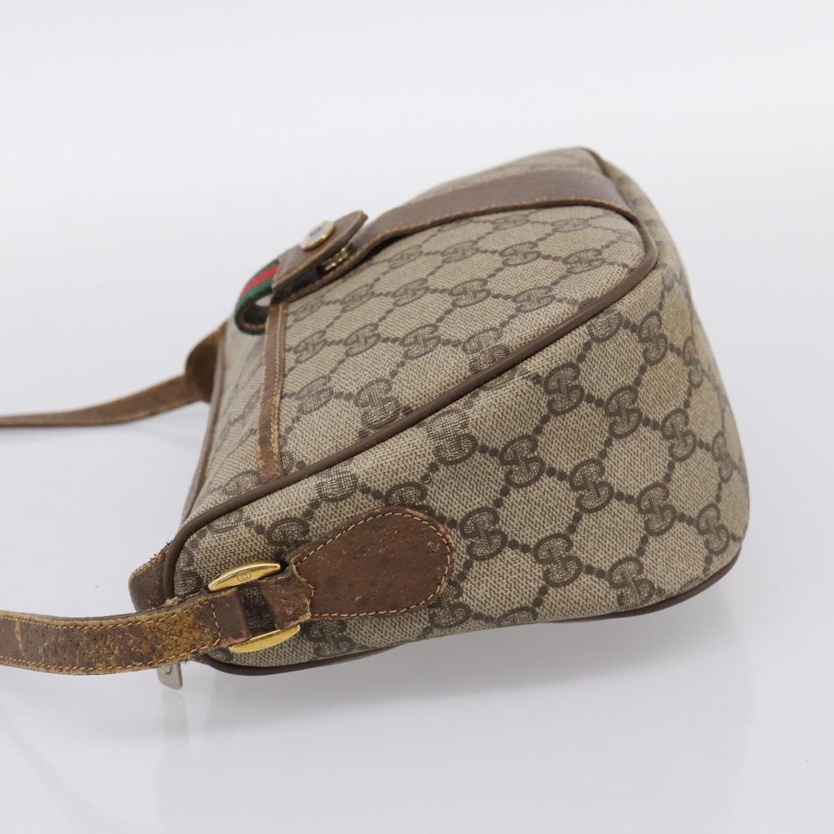 GUCCI GG Supreme Web Sherry Line Bag PVC Beige Gold 56 02 032 Auth 198534