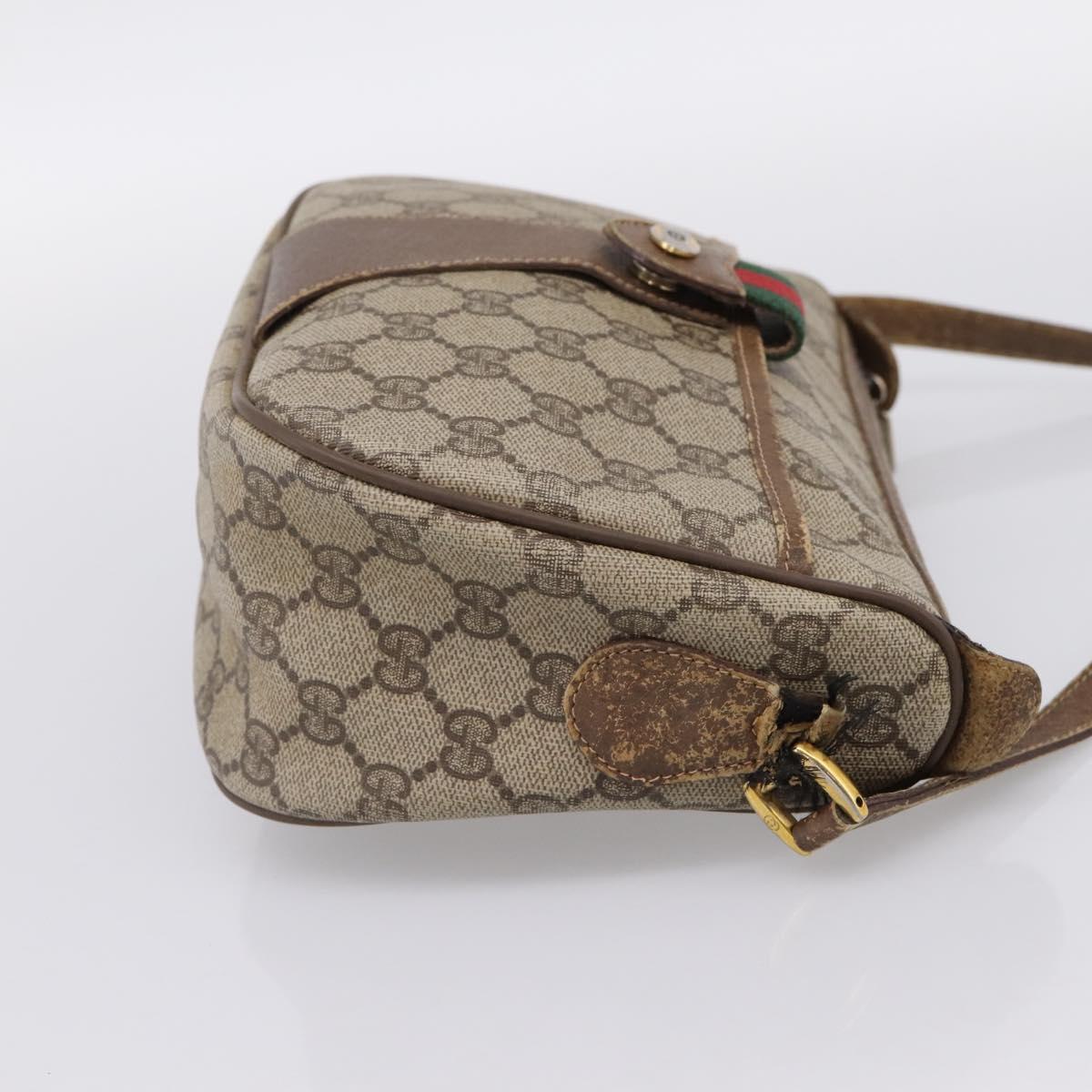GUCCI GG Supreme Web Sherry Line Bag PVC Beige Gold 56 02 032 Auth 198534
