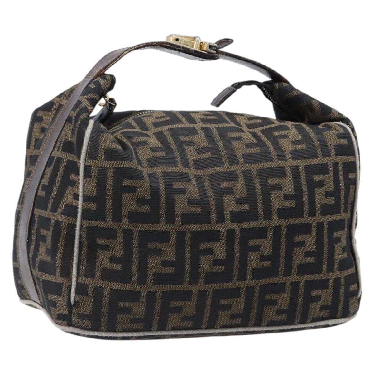 FENDI Zucca Canvas Vanity Hand Bag Black Brown Auth 198536