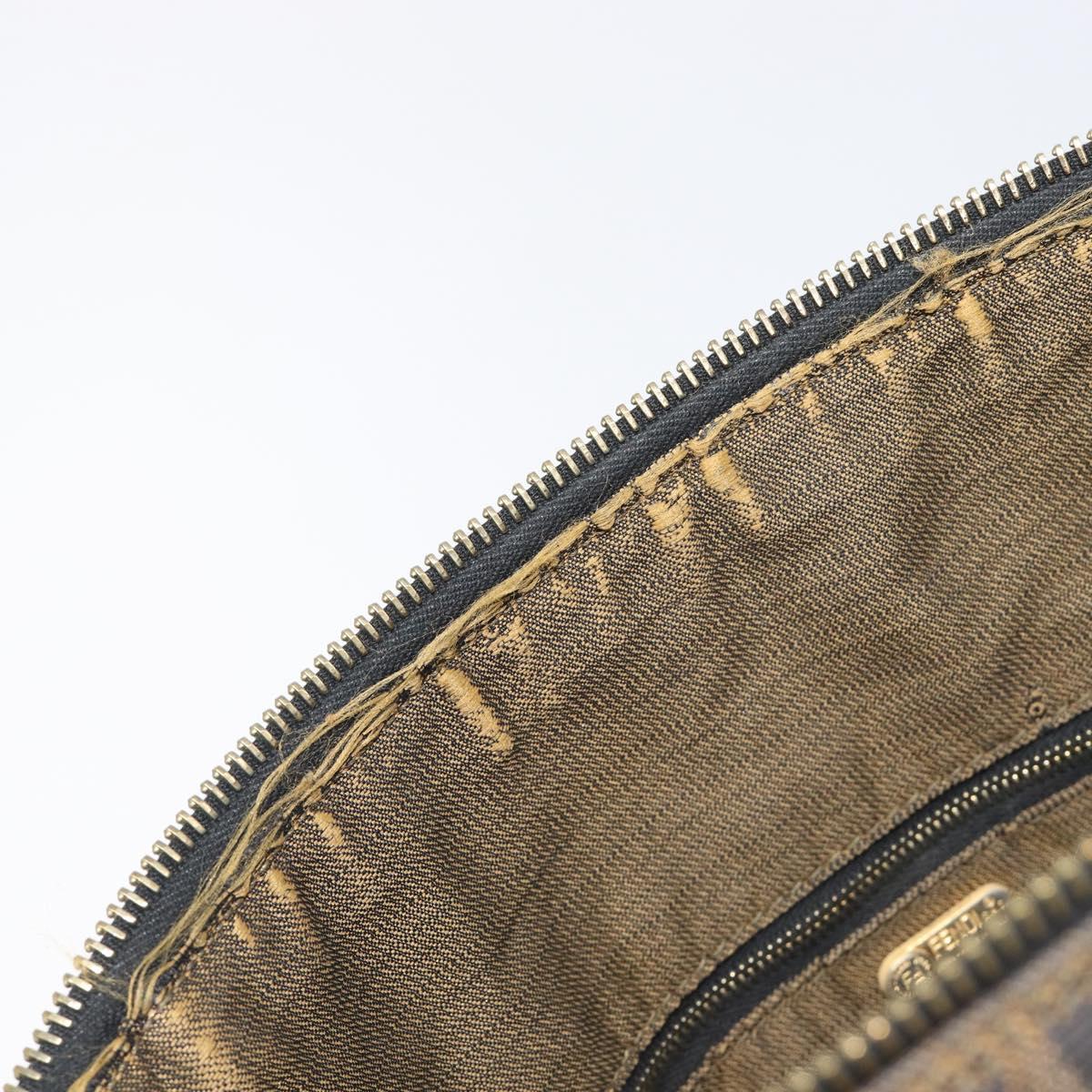 FENDI Zucca Canvas Vanity Hand Bag Black Brown Auth 198536