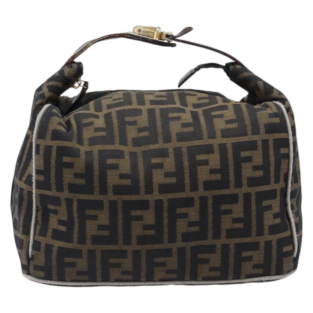 FENDI Zucca Canvas Vanity Hand Bag Black Brown Auth 198536