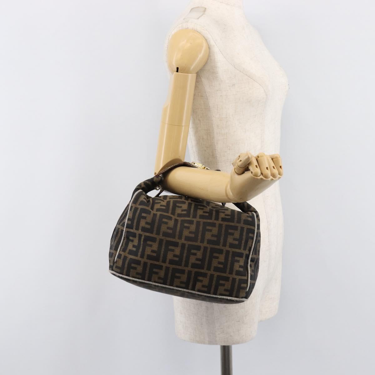 FENDI Zucca Canvas Vanity Hand Bag Black Brown Auth 198536
