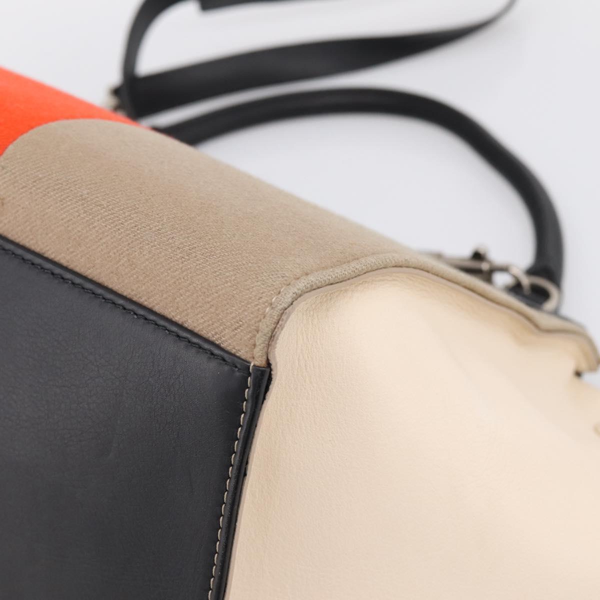CELINE Trapeze Hand Bag Wool 2way Beige Silver Auth 198538V