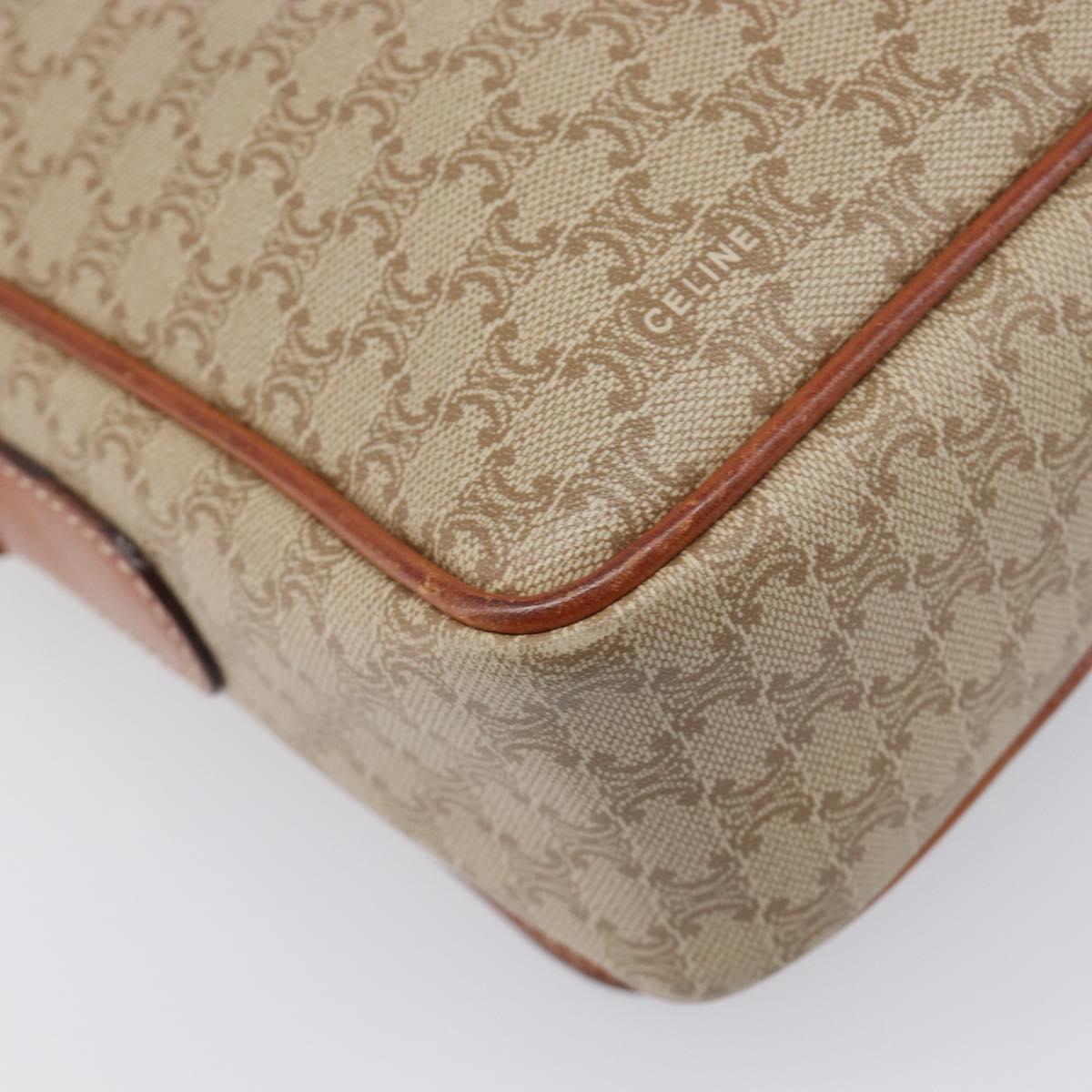 CELINE Macadam Shoulder Bag PVC Leather Beige Gold Tone Auth 198545