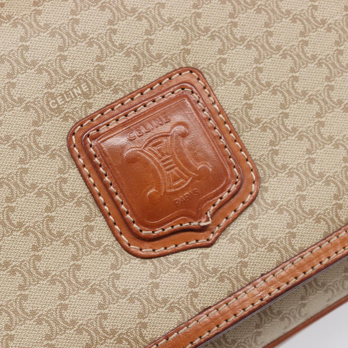 CELINE Macadam Shoulder Bag PVC Leather Beige Gold Tone Auth 198545