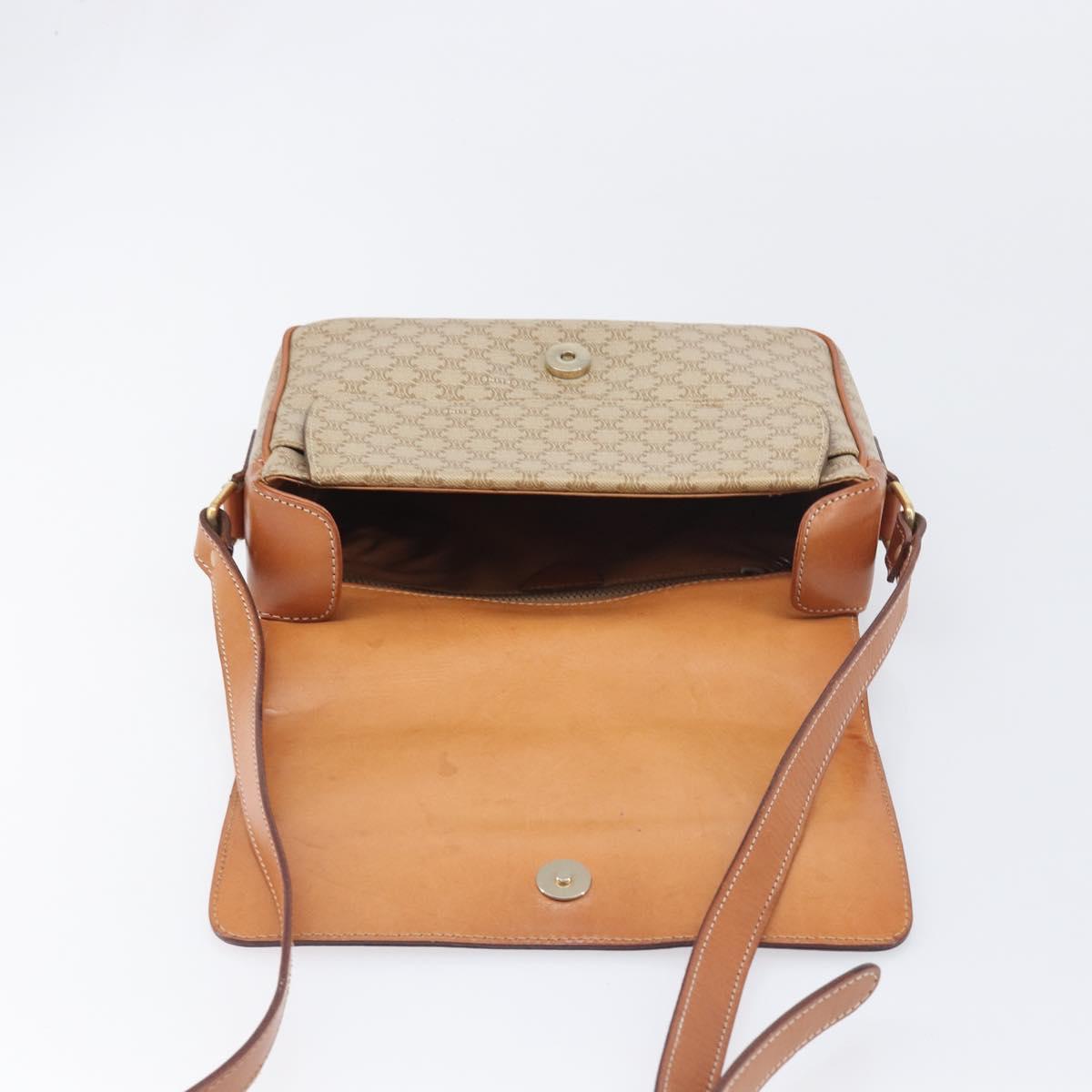 CELINE Macadam Shoulder Bag PVC Leather Beige Gold Tone Auth 198545
