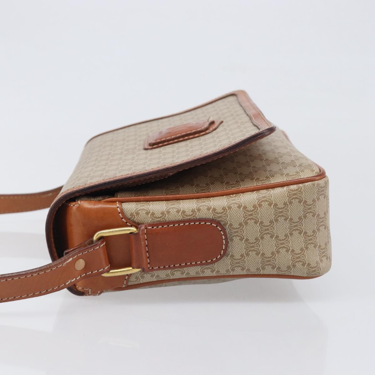 CELINE Macadam Shoulder Bag PVC Leather Beige Gold Tone Auth 198545