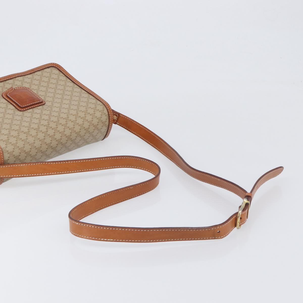 CELINE Macadam Shoulder Bag PVC Leather Beige Gold Tone Auth 198545