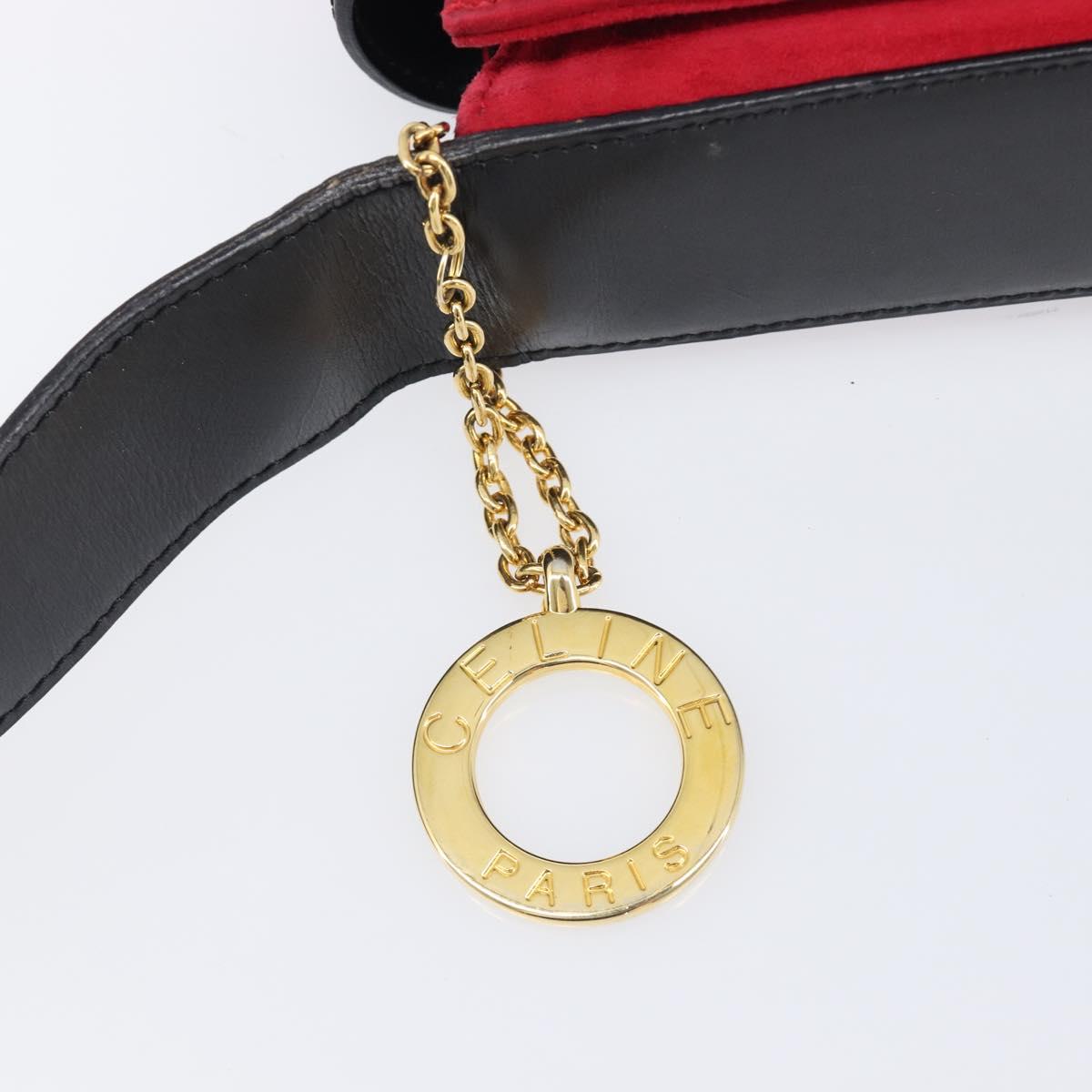 CELINE Circle Shoulder Bag Suede Red Gold Auth 198547A