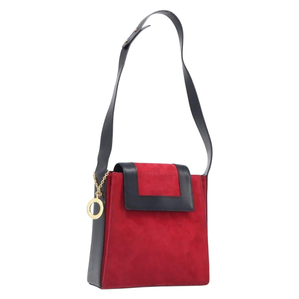 CELINE Circle Shoulder Bag Suede Red Gold Auth 198547A