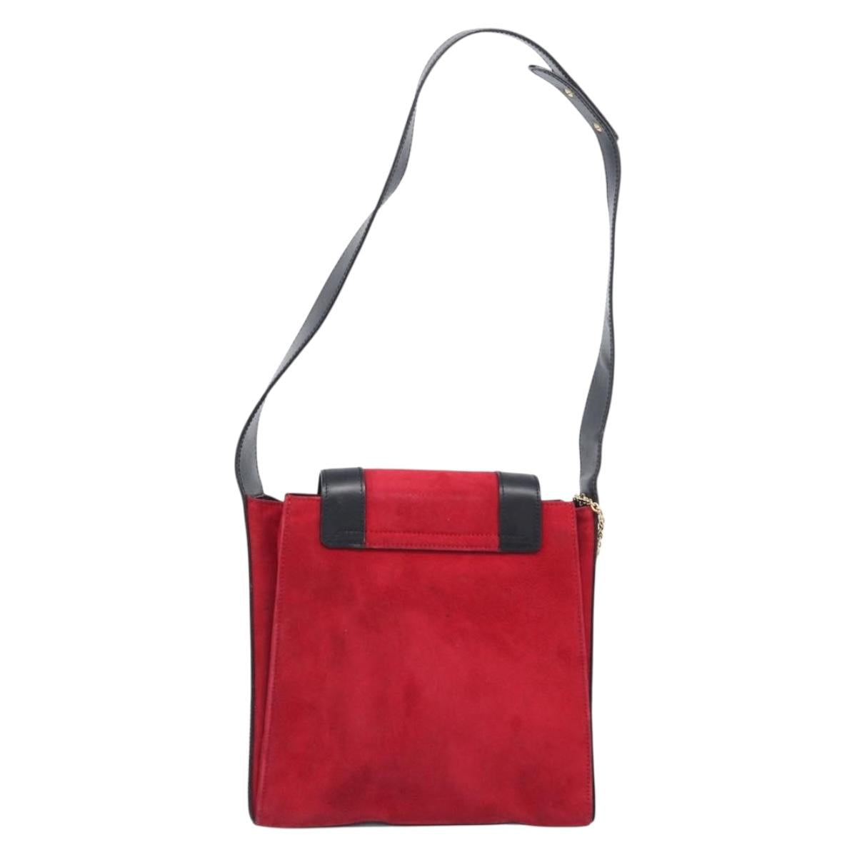 CELINE Circle Shoulder Bag Suede Red Gold Auth 198547A