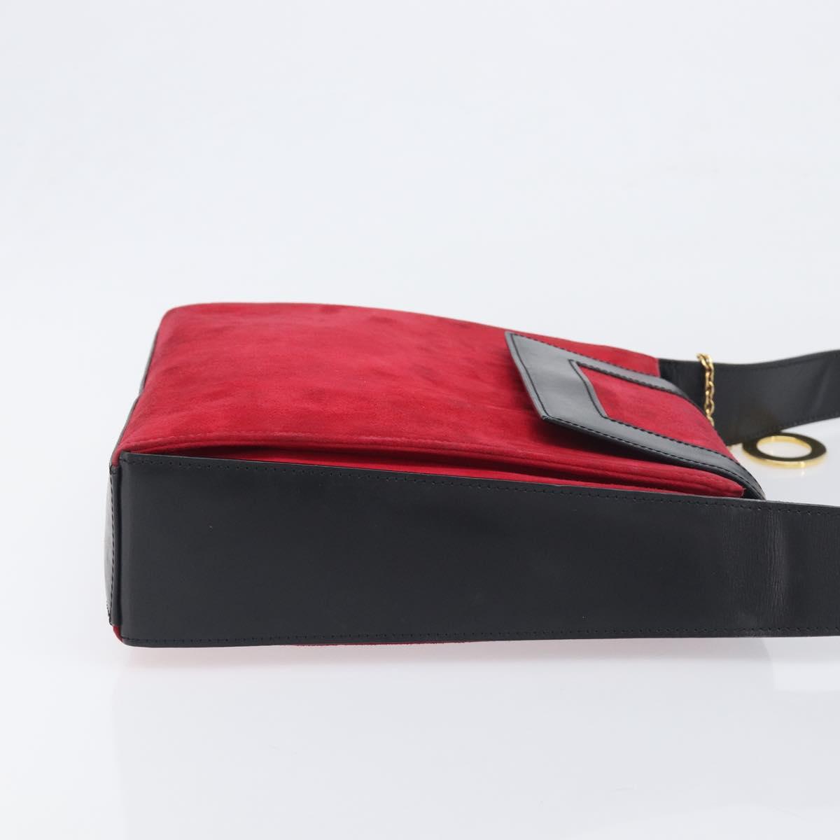 CELINE Circle Shoulder Bag Suede Red Gold Auth 198547A