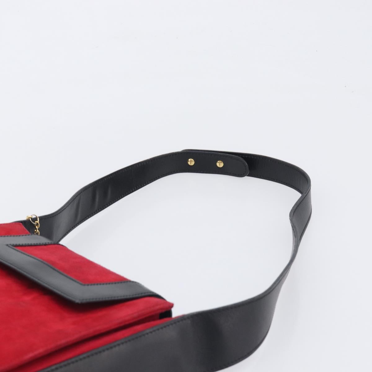 CELINE Circle Shoulder Bag Suede Red Gold Auth 198547A