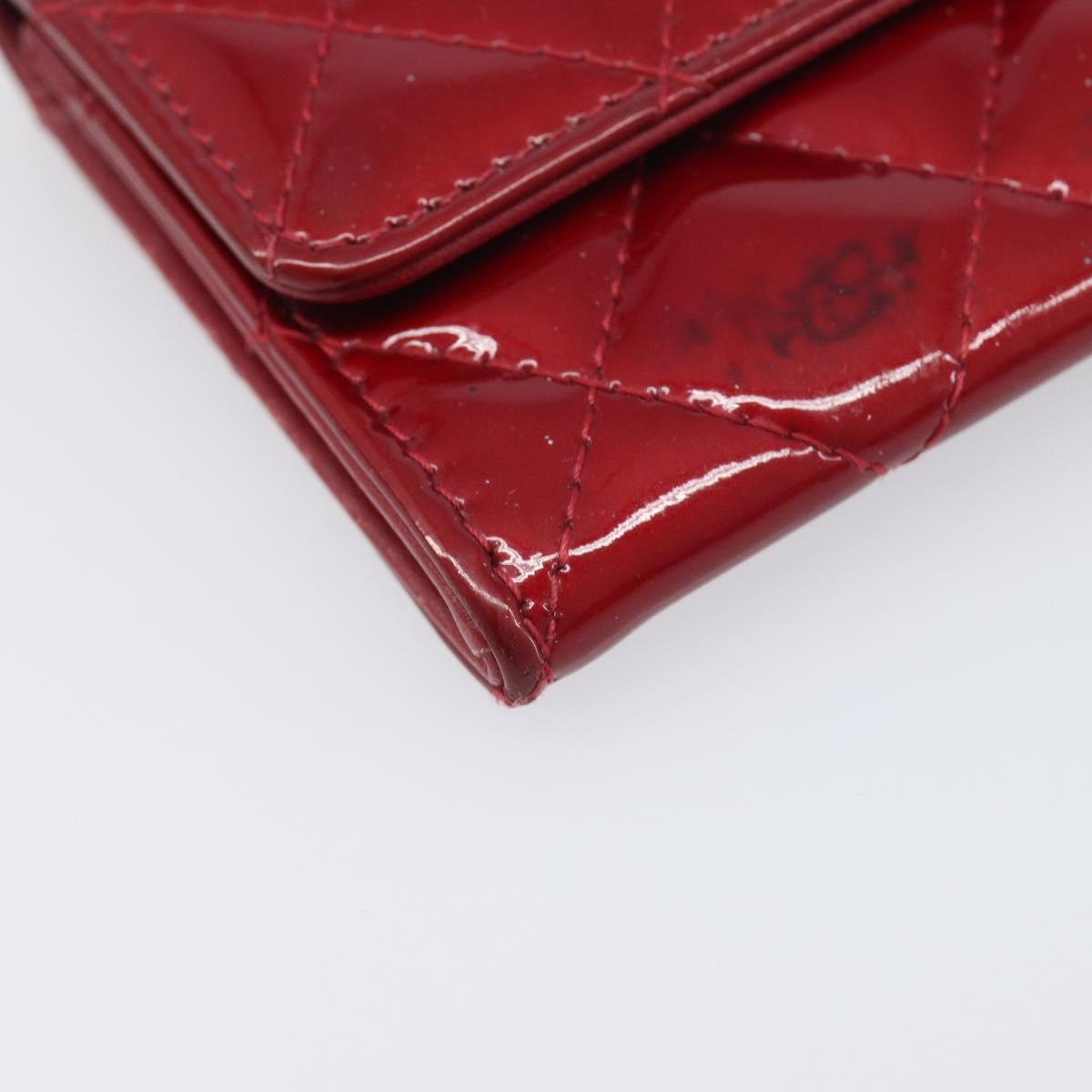 CELINE Matelasse Card Case Patent Red Silver Auth 198555