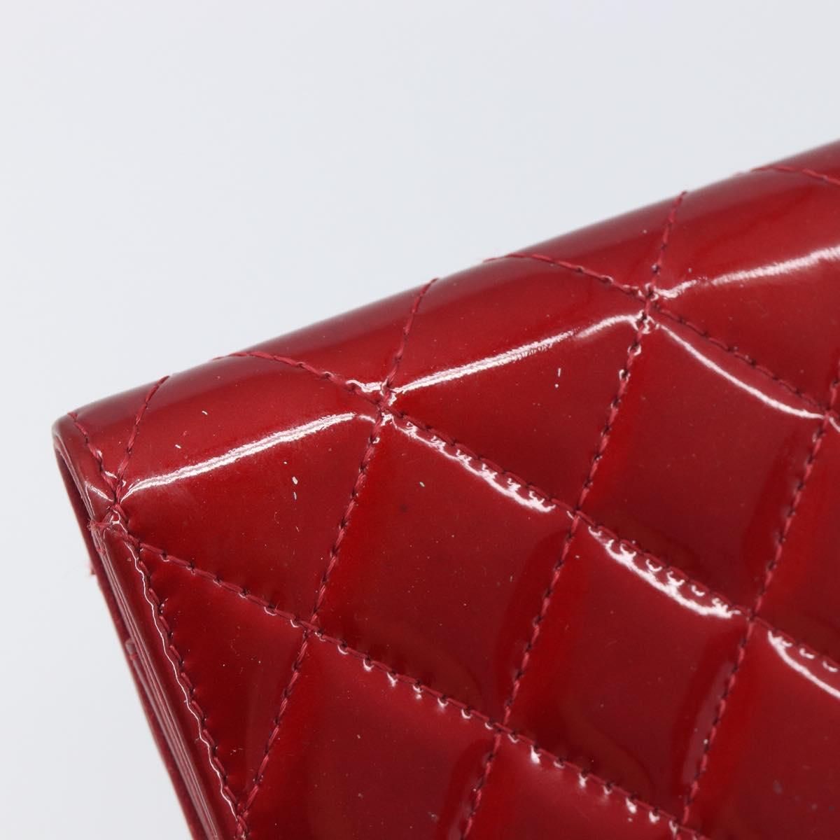 CELINE Matelasse Card Case Patent Red Silver Auth 198555