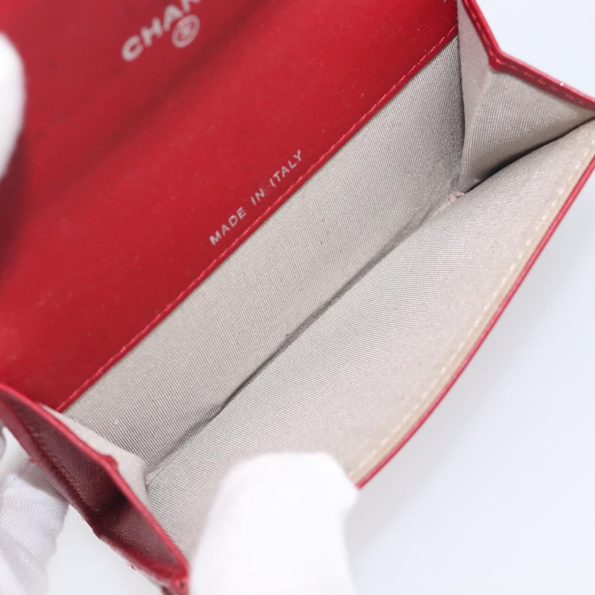 CELINE Matelasse Card Case Patent Red Silver Auth 198555