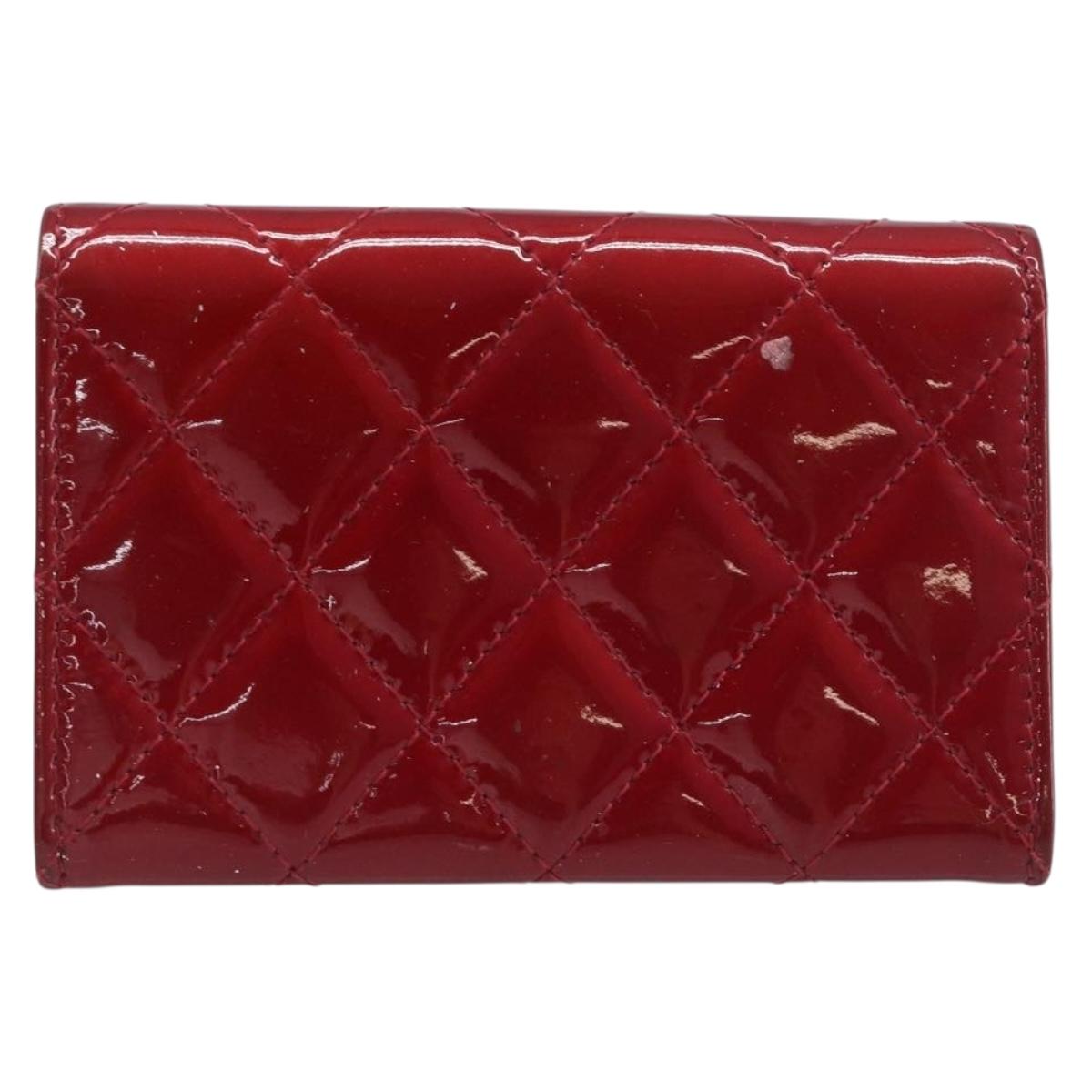 CELINE Matelasse Card Case Patent Red Silver Auth 198555