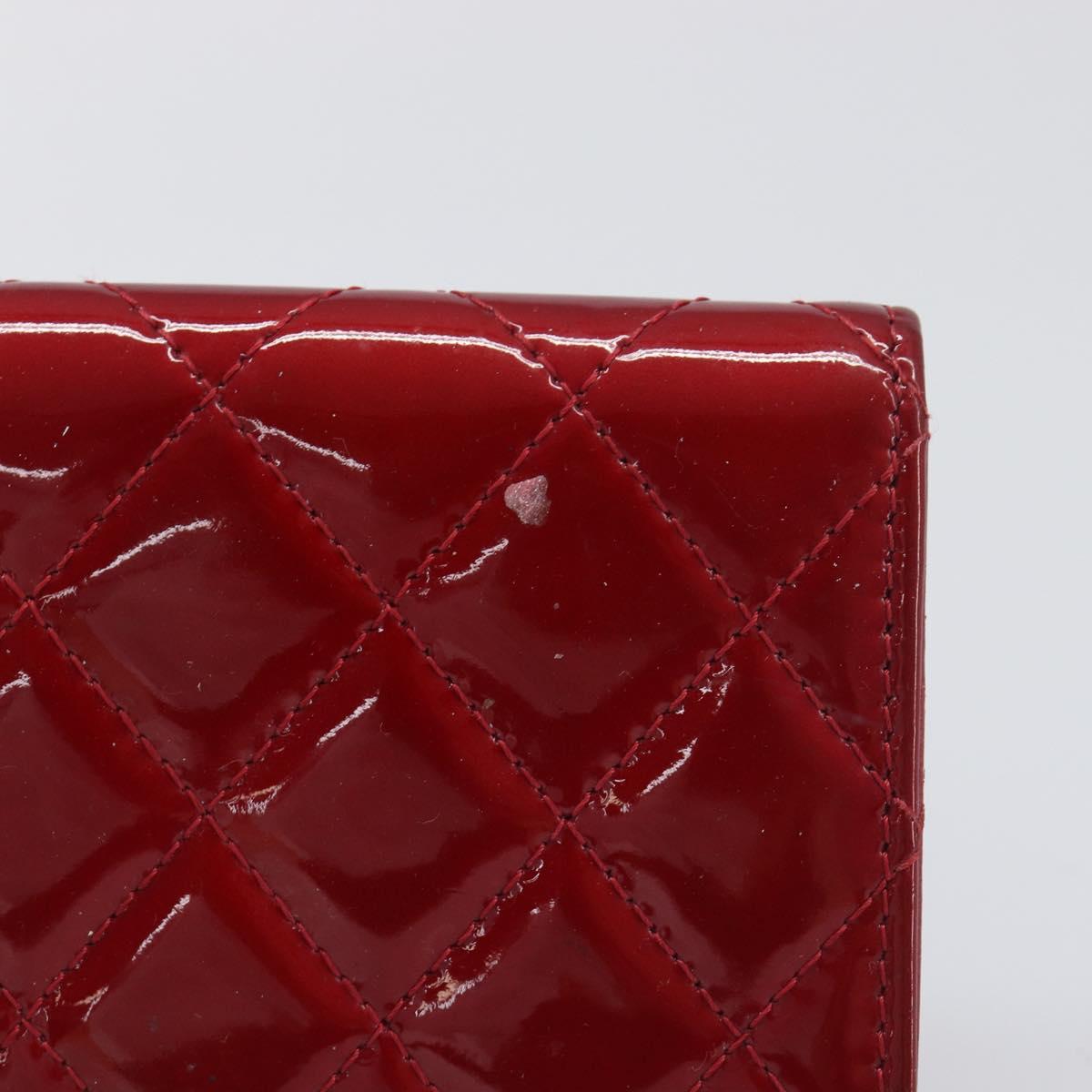 CELINE Matelasse Card Case Patent Red Silver Auth 198555