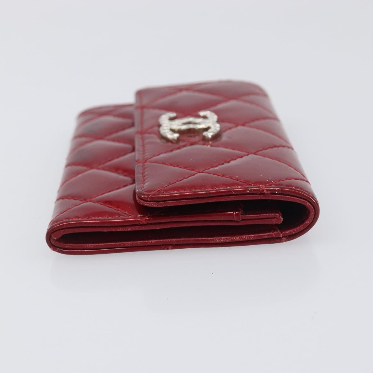 CELINE Matelasse Card Case Patent Red Silver Auth 198555
