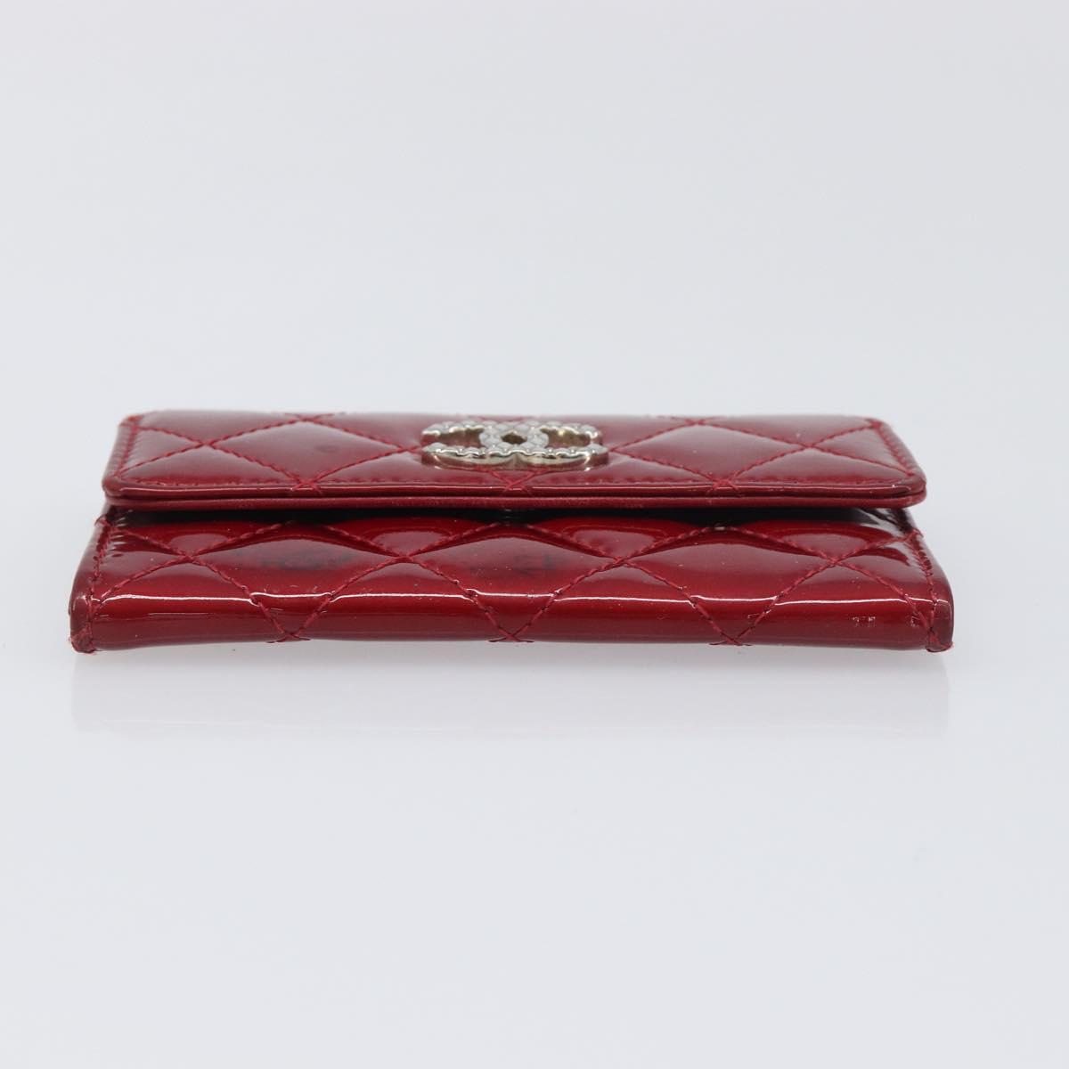 CELINE Matelasse Card Case Patent Red Silver Auth 198555