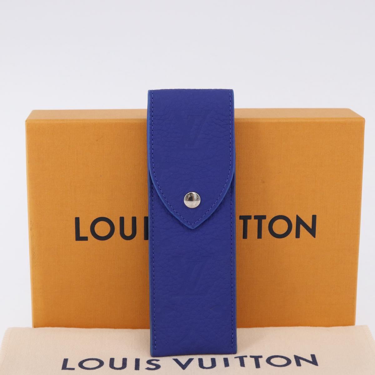 LOUIS VUITTON Monogram Emboss Pen Case Blue GI1199 LV Auth 198556M
