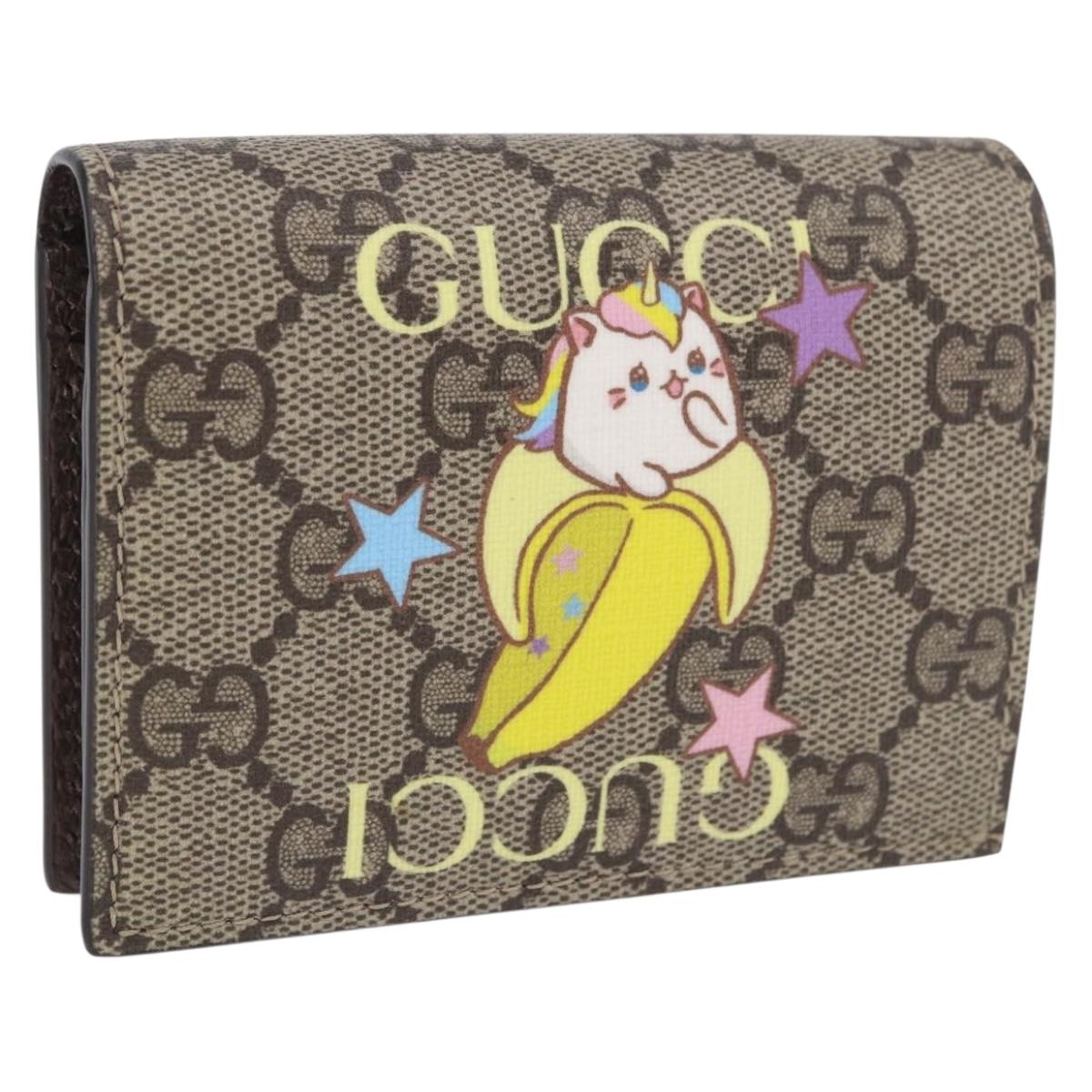 GUCCI BNF GG Supreme Compact Wallet PVC Leather Beige Yellow 701009 Auth 198557M