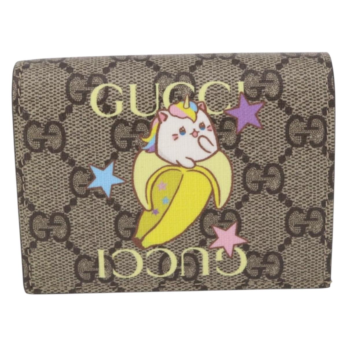 GUCCI BNF GG Supreme Compact Wallet PVC Leather Beige Yellow 701009 Auth 198557M