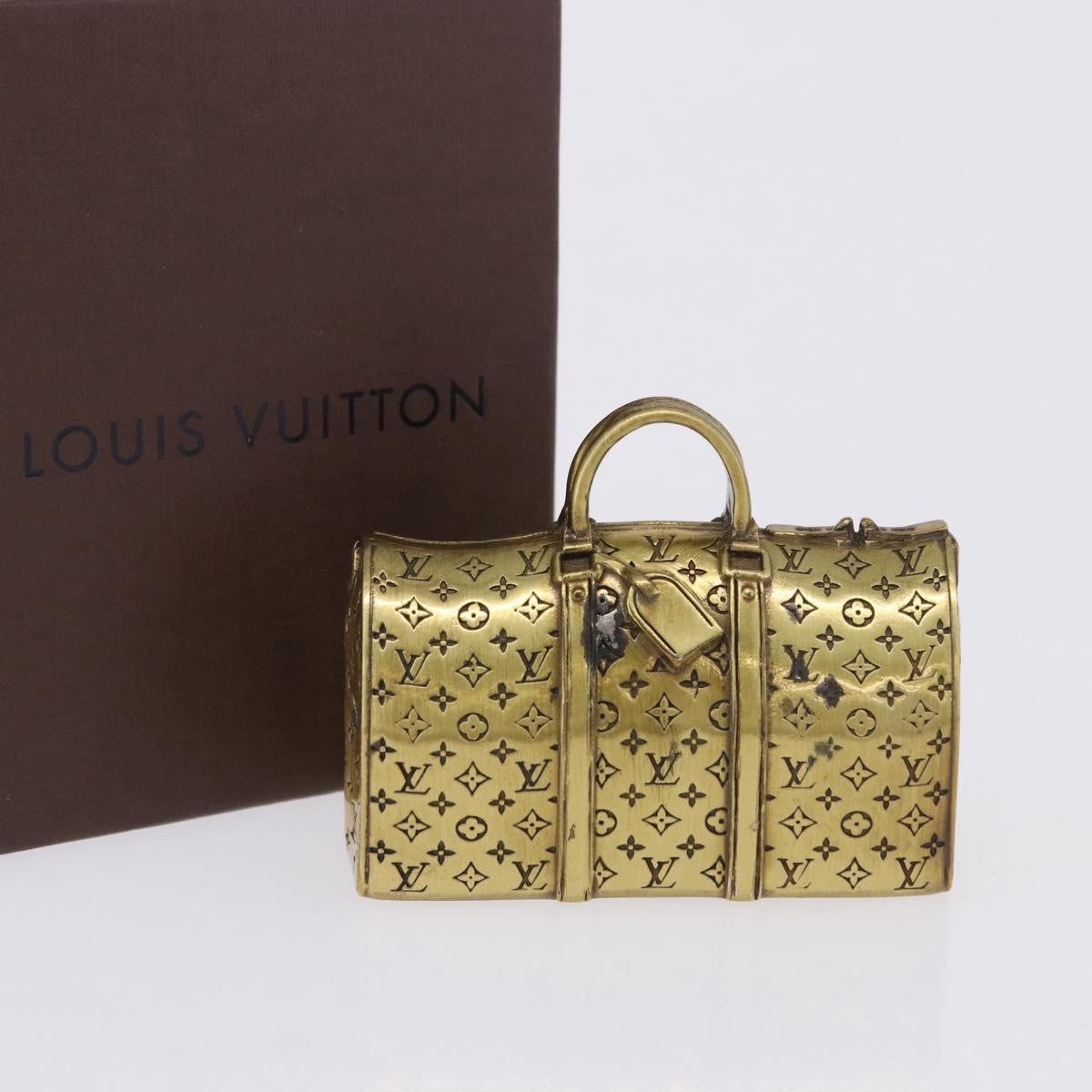 LOUIS VUITTON Monogram Keepall Motif Paperweight Metal Gold Tone LV Auth 198558A