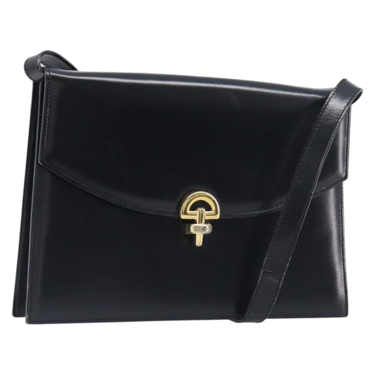 CELINE Shoulder Bag Leather Black Gold Auth 198571
