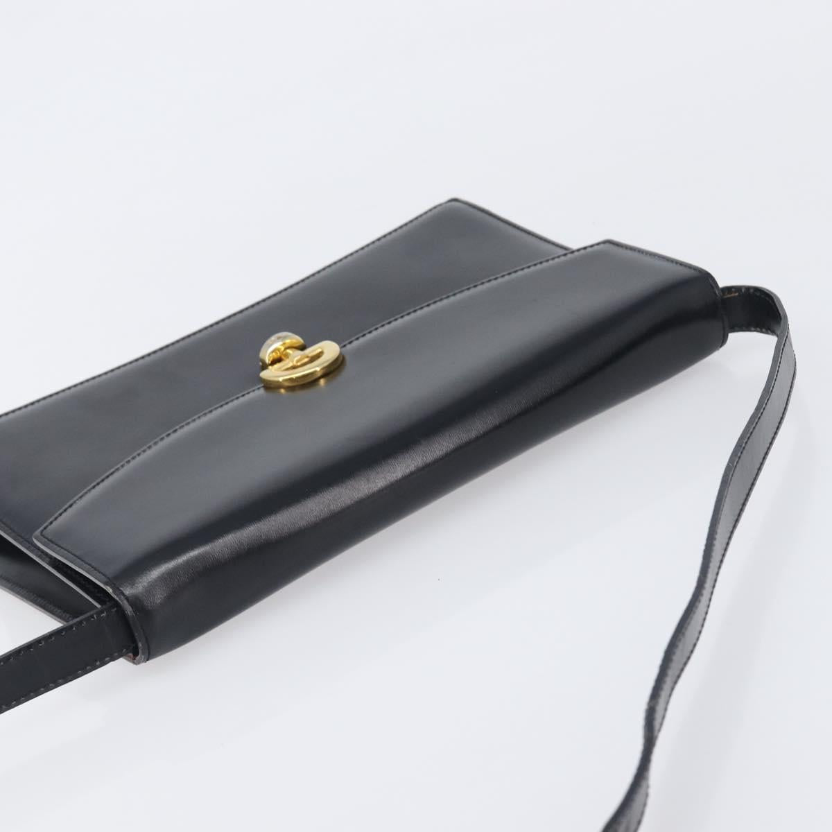 CELINE Shoulder Bag Leather Black Gold Auth 198571