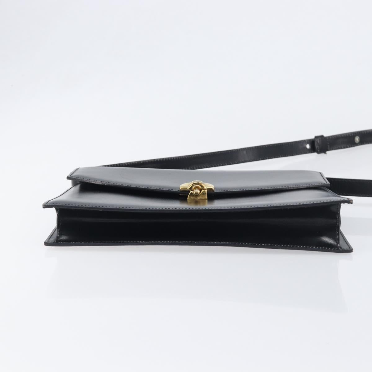 CELINE Shoulder Bag Leather Black Gold Auth 198571