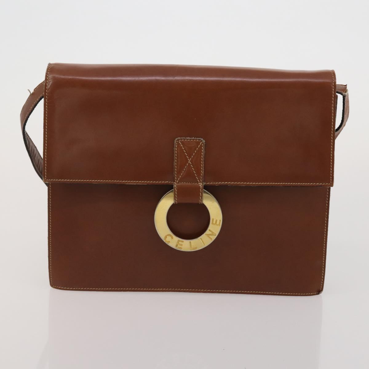 CELINE Macadam Canvas Shoulder Bag PVC Leather 3 Set Brown Beige Auth 198572