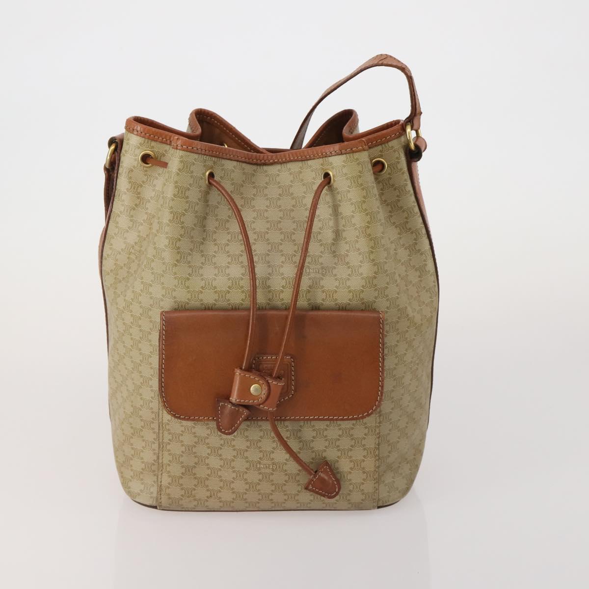 CELINE Macadam Canvas Shoulder Bag PVC Leather 3 Set Brown Beige Auth 198572