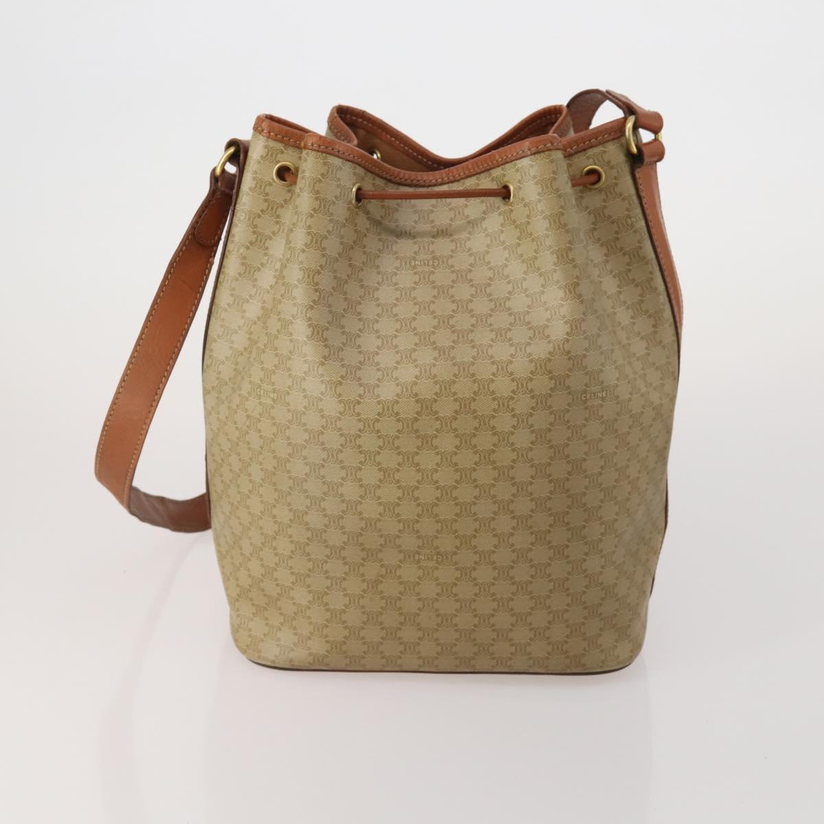 CELINE Macadam Canvas Shoulder Bag PVC Leather 3 Set Brown Beige Auth 198572